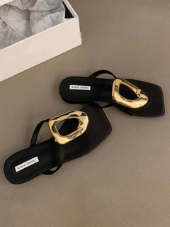 Metal Embellished Flat Sandals