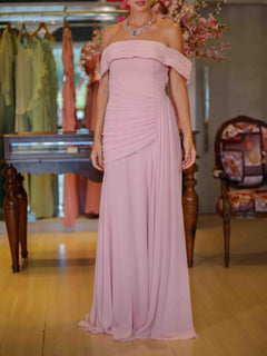 Elegant Off Shoulder Ruched Chiffon Maxi Dress