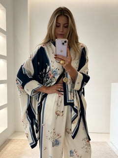 Exquisite Satin Print High-Waist Wide-Leg Pants