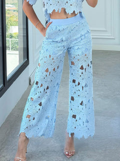 Elegant Lace Crop Top & Wide-Leg Pants Two-Piece Set