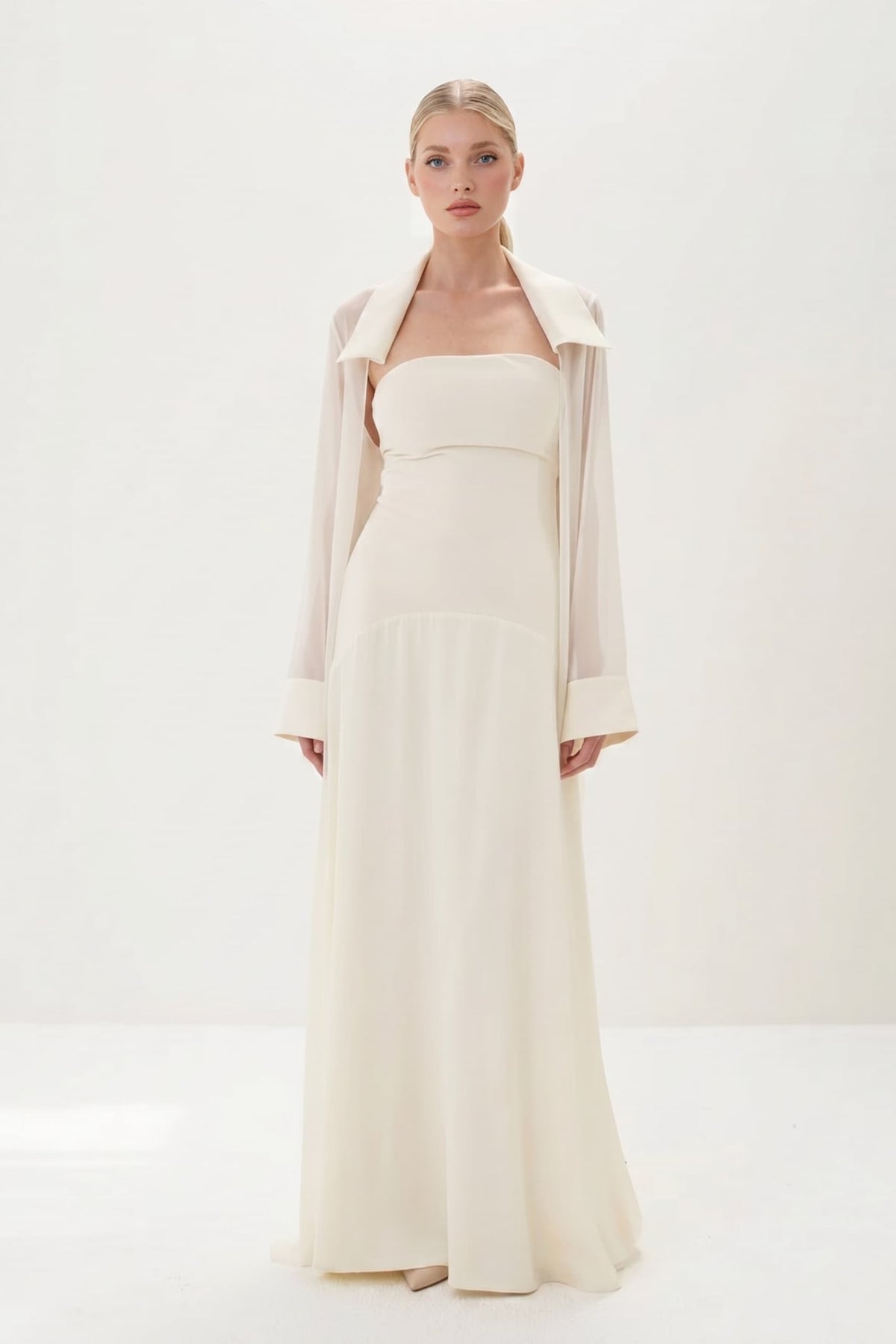 Elegant Satin Maxi Dress & Long Sheer Chiffon Cover-Up Two-Piece Set