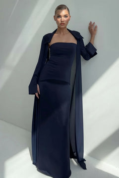 Elegant Satin Maxi Dress & Long Sheer Chiffon Cover-Up Two-Piece Set