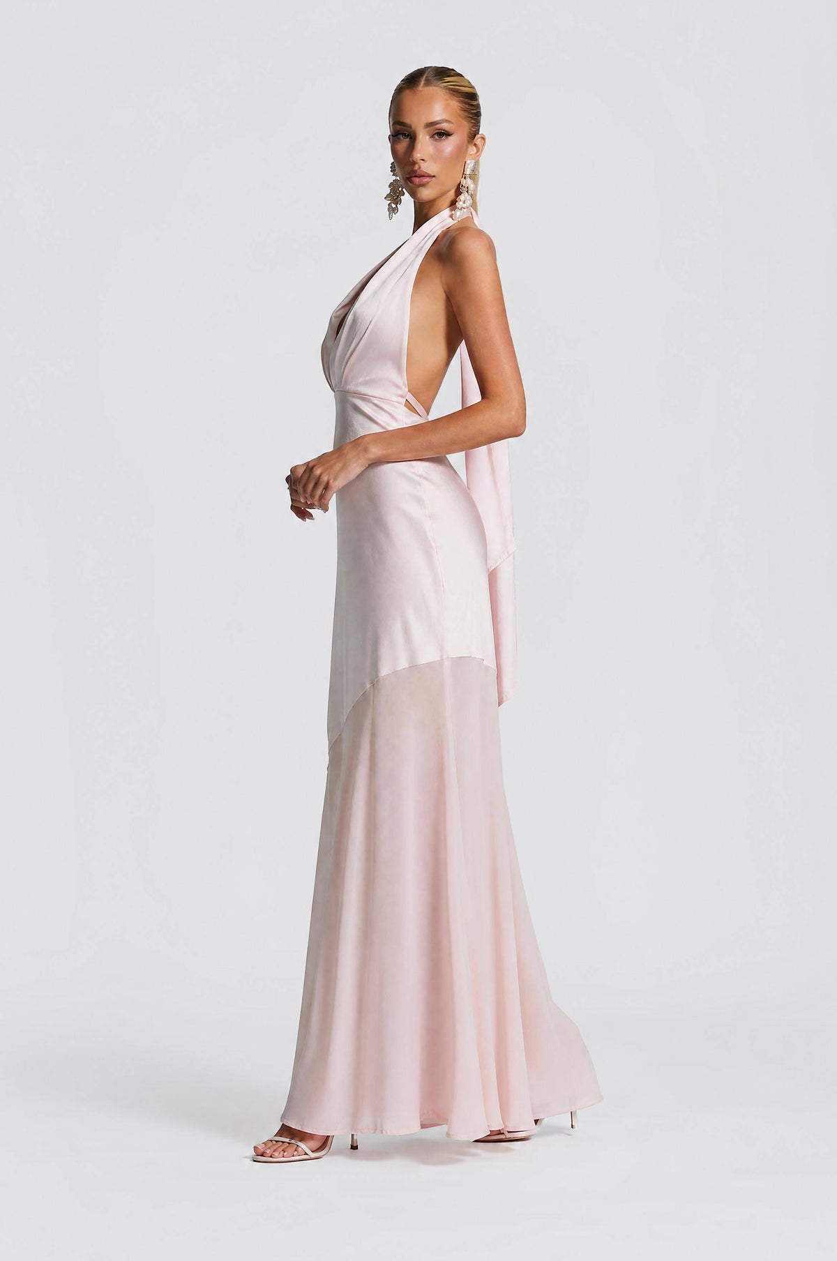 Olive Satin Halter Neck Deep V-Neck Mermaid Evening Gown - Sexy Backless Formal Dress For Party, Wedding & Gala