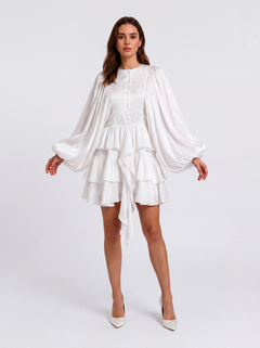 Layered Ruffled Puff Sleeve Short Dress