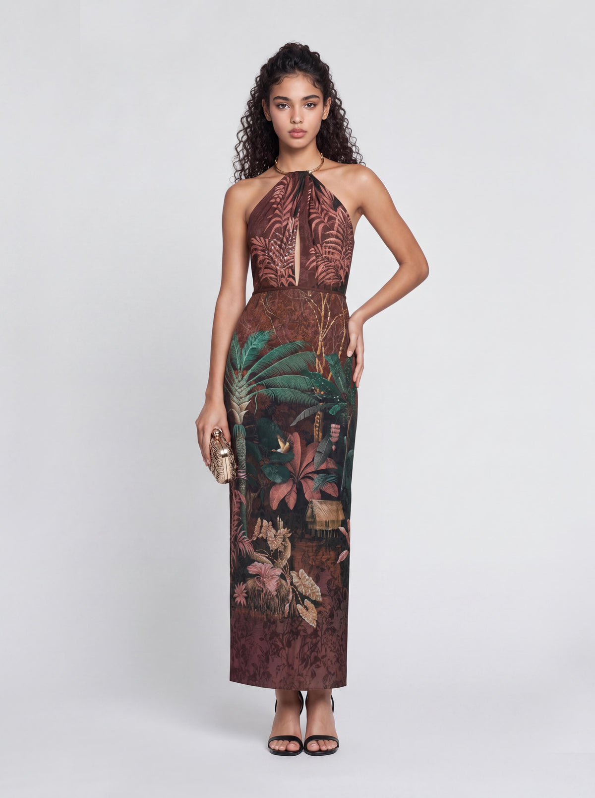 Slim-Fit Long Neck Rainforest Print Dress