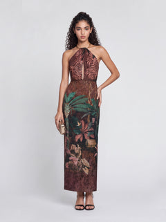 Slim-Fit Long Neck Rainforest Print Dress