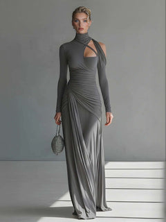Casual Silky Stretch Pleated Cutout Maxi Dress