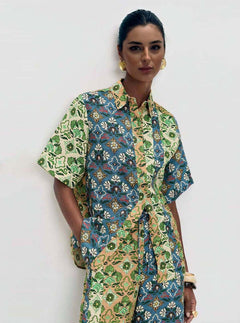 Retro Art Print Wide-Leg Pants