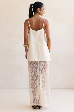 Elegant Sheer Sequin Lace High-Waist Maxi Skirt