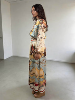 Retro Map Print Lantern Sleeve Shirt
