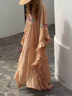Bohemian Colorful Floral Embroidered Maxi Dress