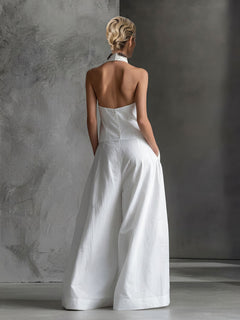 Elegant Halter Neck Top & Wide-Leg Pants Two-Piece Set