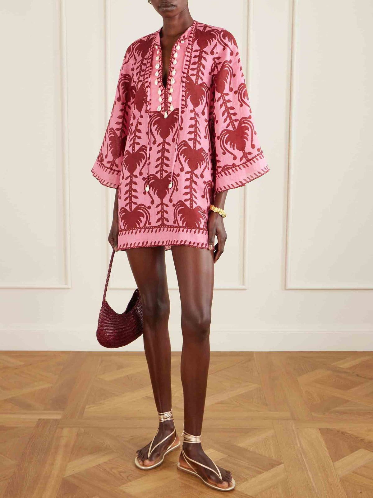 Casual Palm Tree Print Flare Sleeve Mini Dress