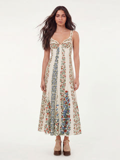 Elegant Floral-Print Lace Detail Sleeveless Dress