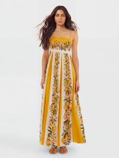 Bohemian Tropical Floral Beaded Strap Maxi Dress