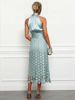 Elegant Circular Embroidery Cutout Midi Dress