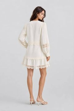 Bohemian Hollow Lace Skirt Long Sleeve V-Neck Casual Shirt Blouse