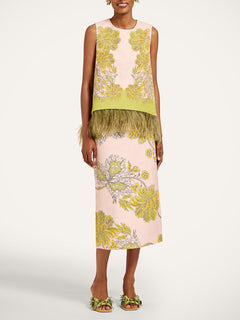 Feather Trim Top & Midi Skirt Two-Piece Set
