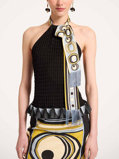 Retro Geometric Print Midi Skirt Two-Piece Set
