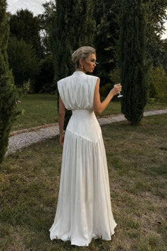Exquisite V-Neck Waist-Cinching Slit Maxi Dress