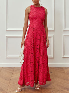 Elegant Lace Drawstring Waist Maxi Dress
