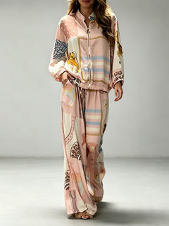 Casual Artistic Print Zip-Up Shirt