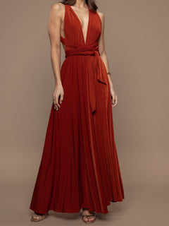 Elegant Multi-Way Neck Draped Tie-Waist Maxi Dress