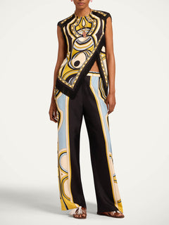 Retro Geometric Print Fringe Top & Wide Leg Pants Two-Piece Set