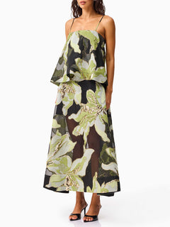 Elegant Jacquard Layered Spaghetti Strap Maxi Dress