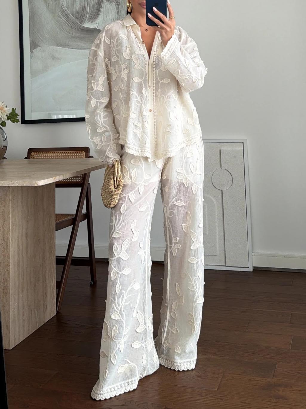 Unique Resort Jacquard Casual Loose Two-Piece Set