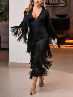 Stunning Tassel V-neck Maxi Dress