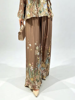 Elegant Floral Print Satin Button Shirt