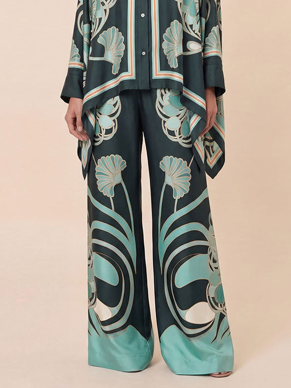 Elegant Abstract Print High-Waist Wide Leg Pants