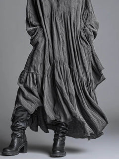 Casual Linen Loose Shirt-Style Pocket Maxi Dress
