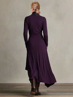 Elegant High-Neck Draped Asymmetrical Maxi Dress
