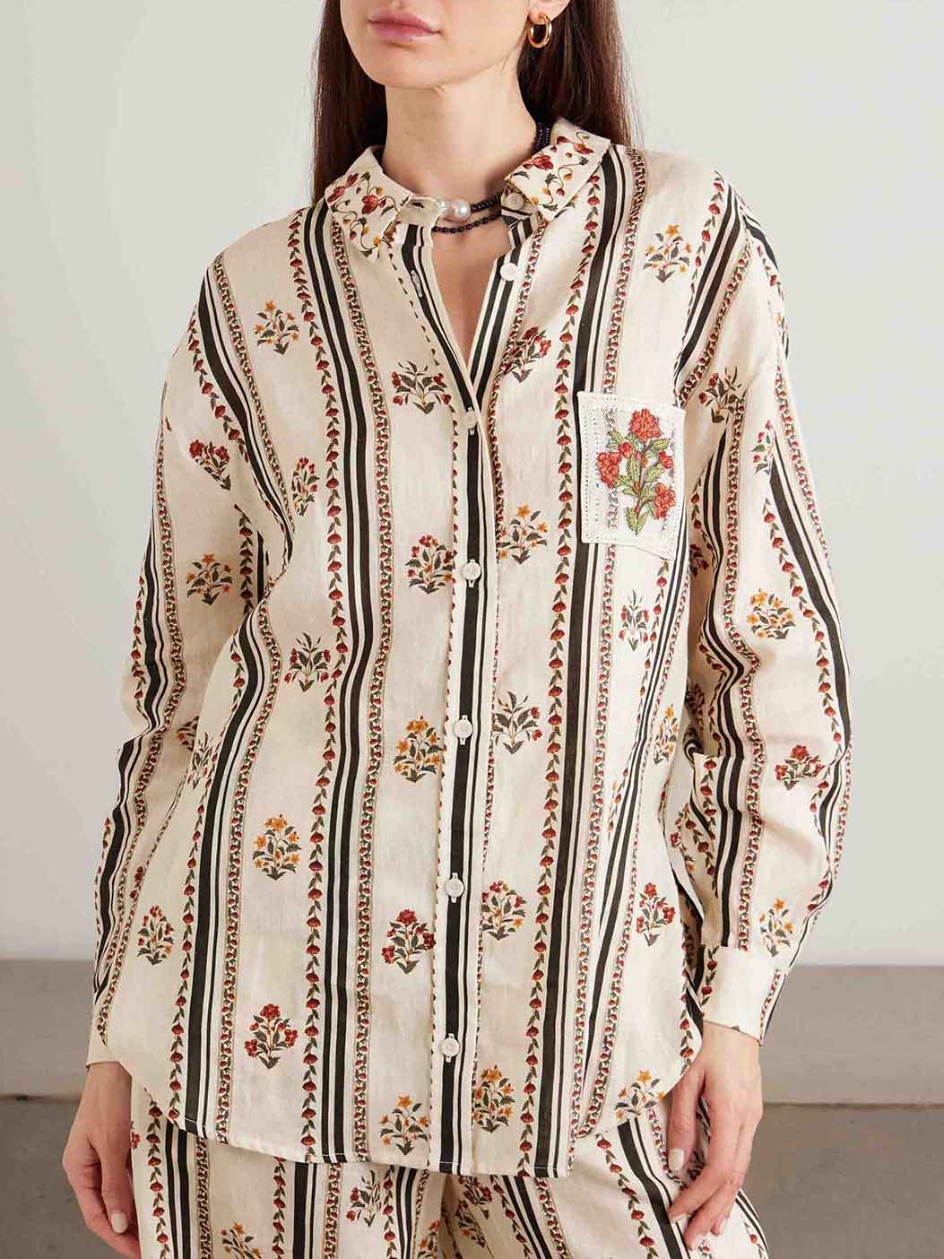 Bohemian Printed Striped Shirt & Wide Leg Pants Two-Piece Set