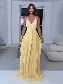 Delicate Yellow Layered Patchwork Ruched Party Maxi Dress