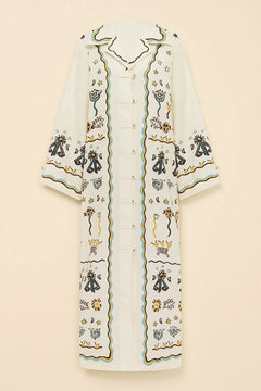 Modern Print Button-Front Tie-Waist Loose Maxi Shirtdress