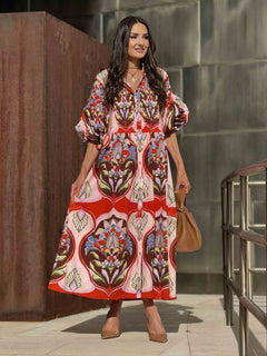 Exquisite Bohemian Print Shirt-Style Midi Dress