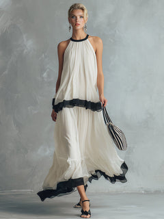 Elegant Chiffon Backless Cami Top & Maxi Skirt Set