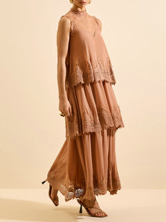 Elegant Chiffon Lace Tiered Sleeveless Maxi Dress