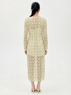 Elegant Long-Sleeve Crochet Lace Maxi Dress
