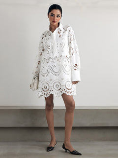 Exquisite Relaxed-Fit Cutout Lace Shirt Dress
