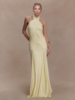 Elegant Pleated Fitted Backless Maxi Dress