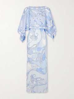 Elegant Abstract Print Cape Sleeve Satin Two-Piece Set