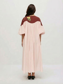 Retro Fruit Print Puff Sleeve Maxi Dress