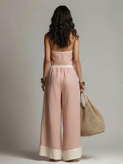 Casual Sleeveless Crop Top & Wide-Leg Pants Two-Piece Set
