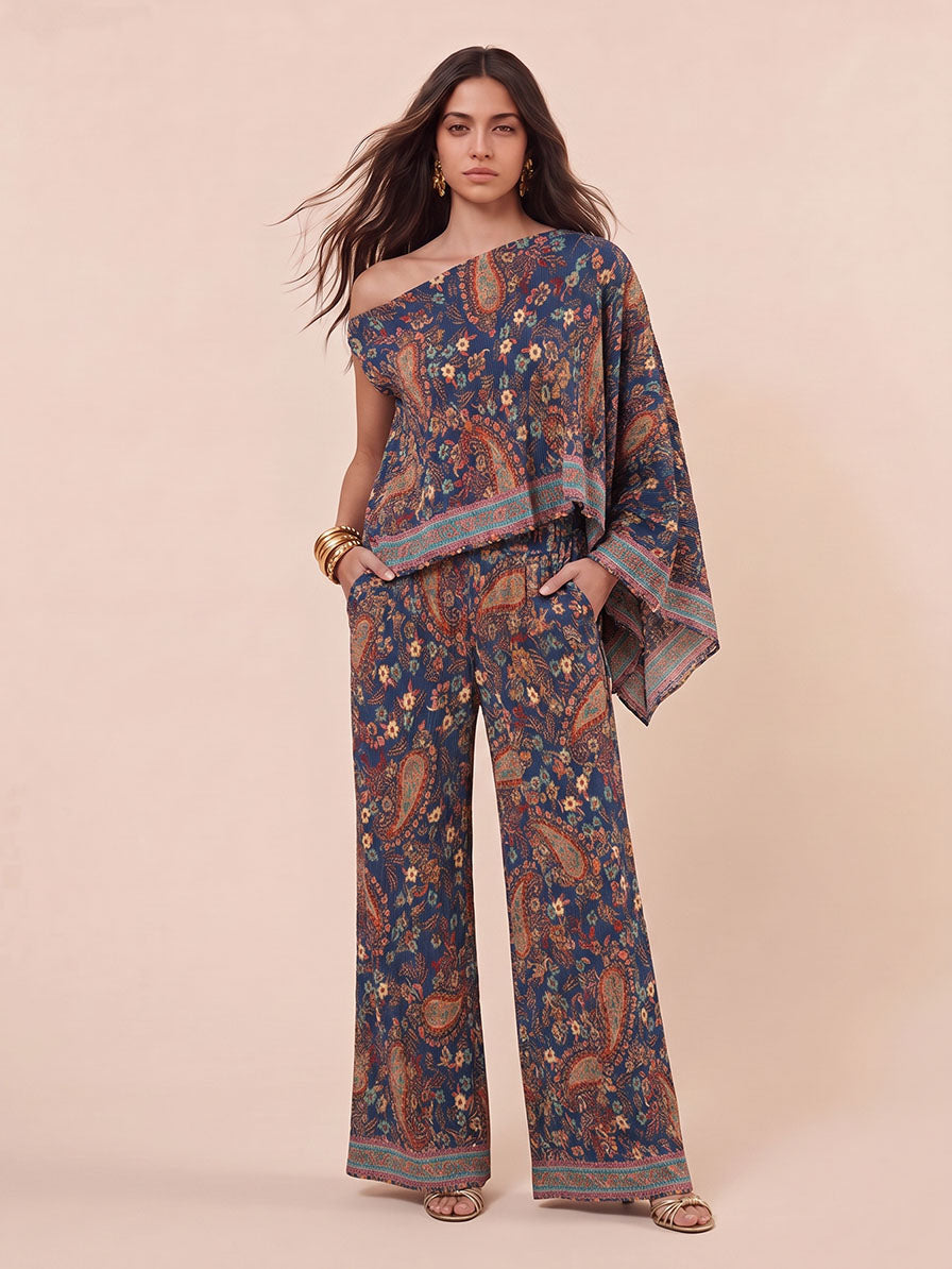 Bohemian Paisley Off Shoulder Cape Sleeve Top