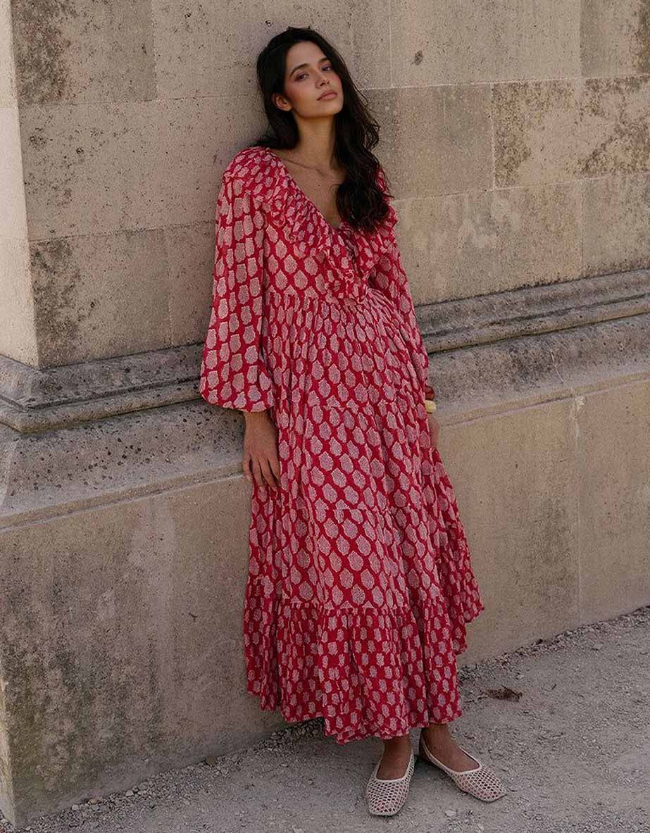 Retro Geometric Print Tiered Bohemian Beach Maxi Dress