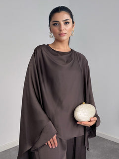 Elegant Satin Robe Paired With Harem Pants Set